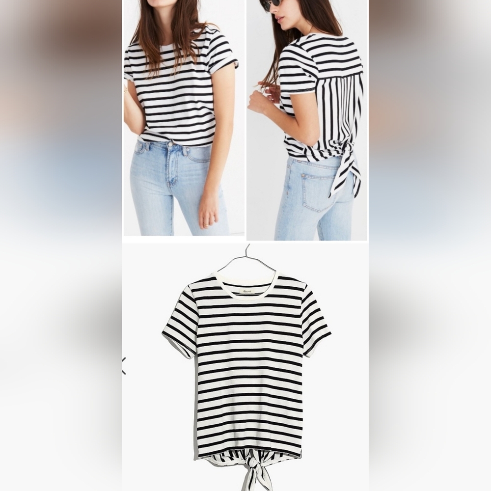 Madewell Striped Black and White Tie-Back Top